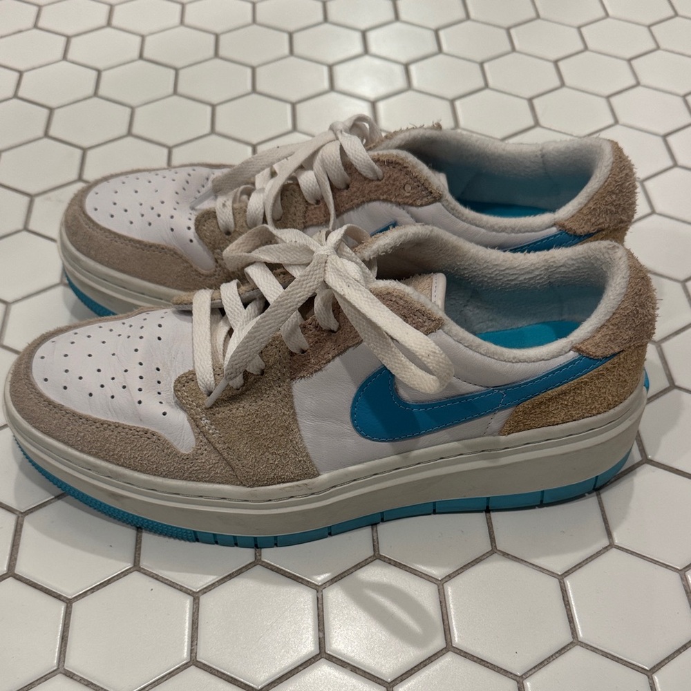 Nike Women’s  Low Dunks- White and Blue Sneakers with Suede Accents